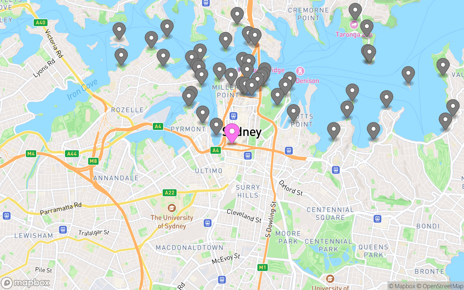 Map showing Vantage point Test and nearby vantage points
